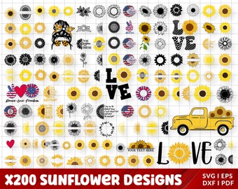 Sunflower SVG Bundle, Sunflower Monogram Svg, Sunflower png, Floral Mom SVG, Flower Svg, Summer Svg, Distressed Sunflower Svg, Cricut files