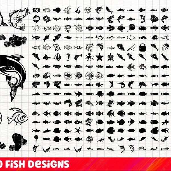 Fish SVG Bundle, Fish PNG Bundle, Fish Clipart, Fish SVG Cut Files for Cricut, Tropical Fish Svg, Fish Silhouette, Fish Vector