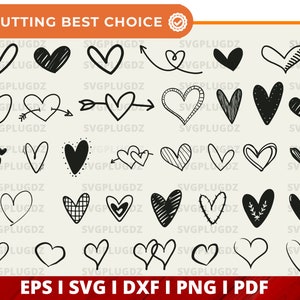K&ouml;nnte beinhalten: Ein Set mit 25 handgezeichneten Herzdesigns in Schwarzwei&szlig;. Die Herzen sind in verschiedenen Stilen, darunter einfach, umrandet und gef&uuml;llt. Die Designs sind perfekt f&uuml;r Basteln, Scrapbooking und andere kreative Projekte.