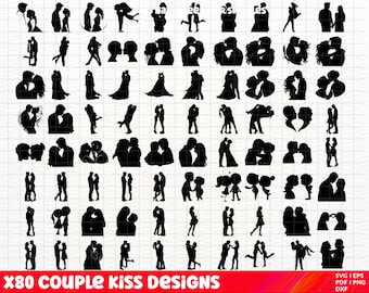 Kiss SVG Bundle, Kiss PNG Bundle, Kiss Clipart, Kiss SVG Cut Files for Cricut, Lovers kiss Svg, Lovers kiss Silhouette, lovers kissing Svg
