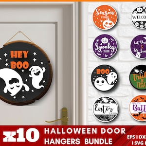 Letrero de puerta de Halloween SVG, Colgador de puerta SVG, Halloween svg, Letrero redondo Halloween svg, Diseño de percha de puerta, Puerta de entrada svg, Cricut, Corte láser.