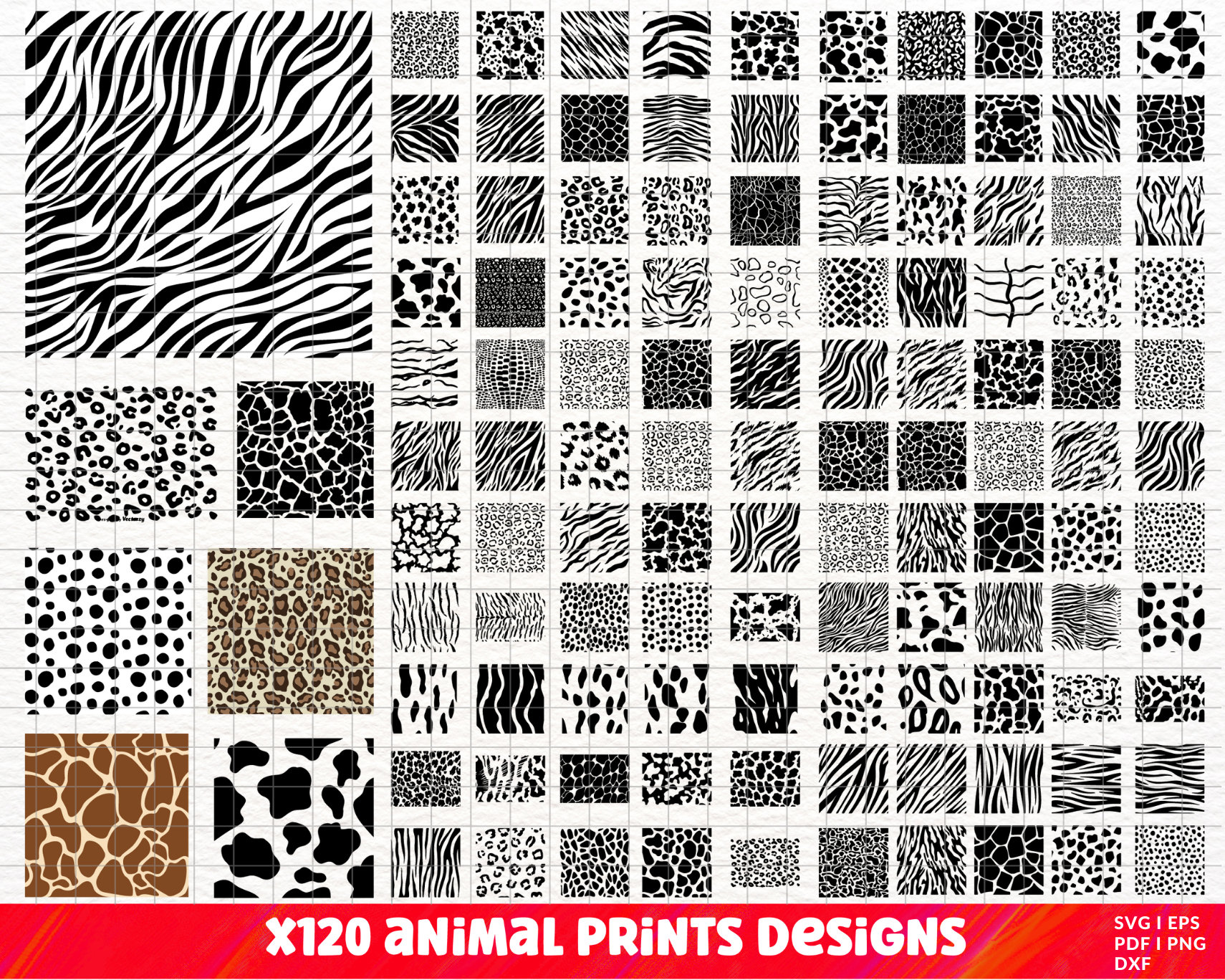 Animal Print SVG Bundle, Animal Print PNG Bundle, Animal Print Clipart, Leopard Print Svg, Cheetah Print Svg, Tiger Print Svg, Cow Print Svg
