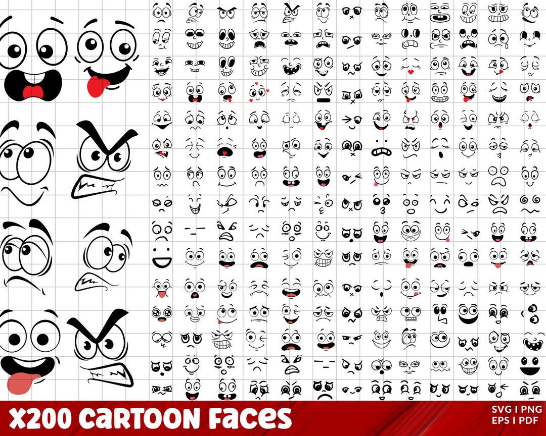 Cartoon Emotion Faces SVG Bundle, Kawaii Face SVG, Cute Funny Face SVG ...