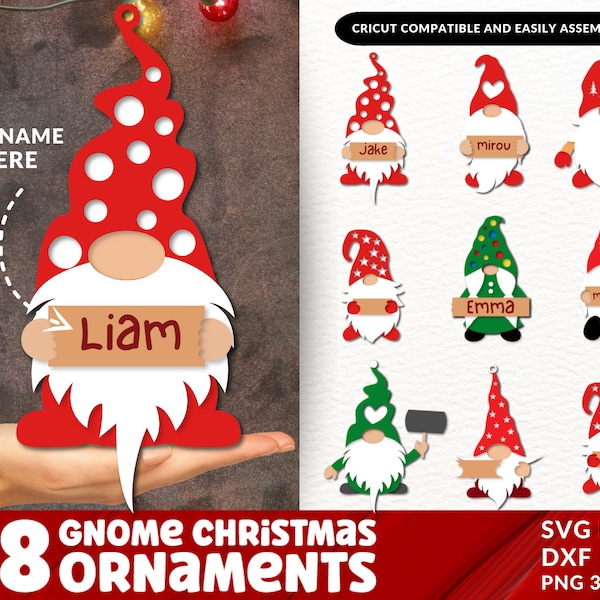 Gnome Christmas Ornament SVG, Christmas Gnomes Bundle Svg, Christmas Svg, Laser Cut, Gnome SVG, Ornaments Svg, File for CriCut, Silhouette