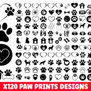 Paw Print Svg Bundle, Paw Heart Svg, Dog paw svg, Paw Svg, Dog Mom Svg, Dog Lover Svg, Paw Print Clipart Silhouette, Animal Paw Svg.