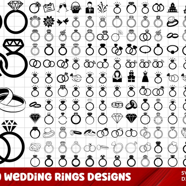 Bague de mariage SVG Bundle, bague de mariage Clipart, bague de mariage SVG coupe fichiers pour Cricut, diamant bague Svg, bague de fiançailles Svg, bague Png