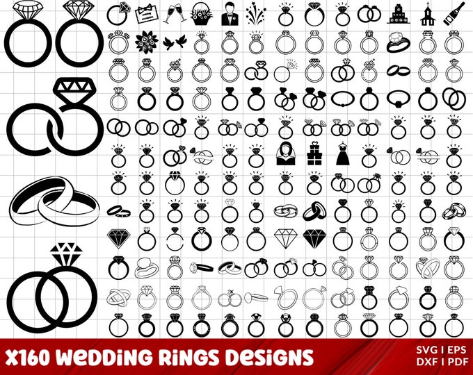 Engagement Ring SVG Bundle, Diamond Ring SVG, Wedding Rings Clipart ...