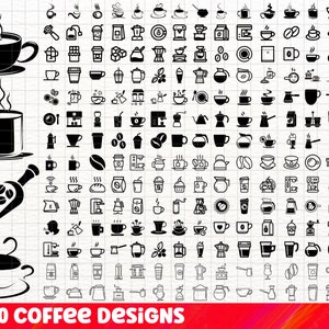 Kaffe SVG-paket, kaffe PNG-paket, kaffe Clipart, kaffe SVG-klippfiler för Cricut, kaffe med ånga Svg, tekopp svg, kaffebönor Svg.