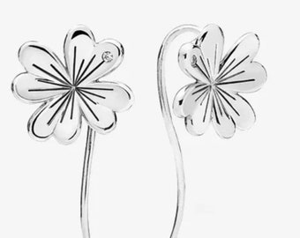 Stunning Sterling Silver Flower Earrings, with Accent Cubic Zirconia Stone. Dainty and Elegant.
