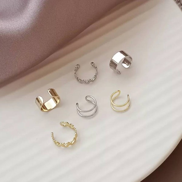 Set of 3 Beautiful and Simple Ear Cuffs in Gold or Silver Plated. No Piercing Required