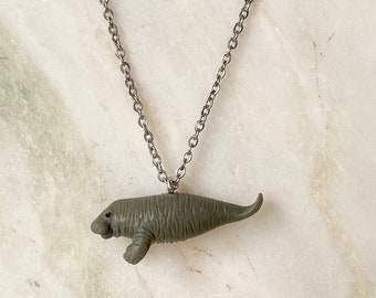 Manatee Charm Necklace, Manatee Necklace, Gift for Manatee Lover, Ocean Animal Jewelry, Stainless Steel Jewelry