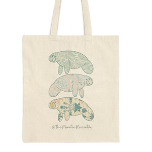 Manatee Tote Bag, Cotton Canvas Tote, Manatee Gifts, School Bag, Laptop Notebook Carrier,