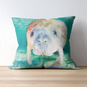 Manatee Pillow, Watercolor Manatee Art Pillow, Faux Suede Square Pillow, Manatee Gifts, Benji