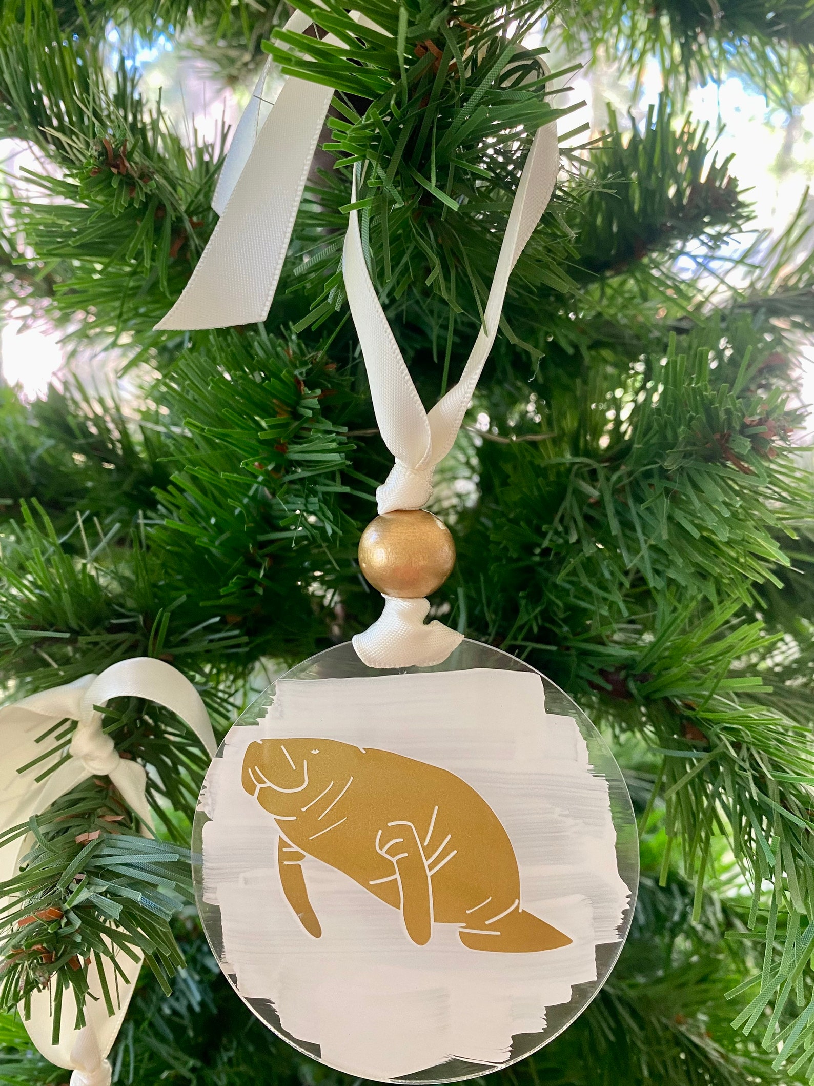 Manatee Acrylic Painted Christmas Ornament, Manatee Ornament, Chritmas