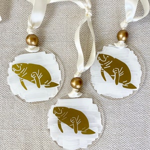 Manatee Acrylic Painted Christmas Ornament, Manatee Ornament, Chritmas Gift for Manatee Lover, Sea Cow Dugong Ornament