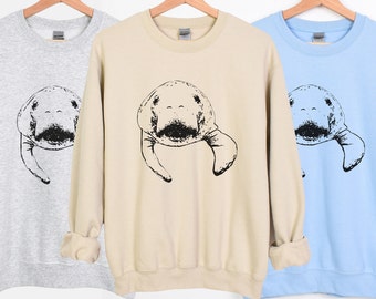 Manatee Sweatshirt, Cute Animal Crewneck Sweater, Manatee Gifts, Manatee Clothes, Present for Manatee Lover