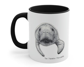 Manatmugg, svartvit 340 g kaffemugg, manatpresent, manattekopp, julklapp till födelsedag, sjöko-mugg
