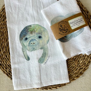 Manatee Tea Towel, Gift for manatee lover, Decorative cotton towel, Functional manatee art, Coastal kitchen decor, Cute Housewarming Gift