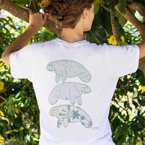 Floral Manatee Shirt, Manatee Back Design T-Shirt, Manatee Gift