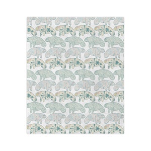 Manatee Throw Blanket, Floral Patterned Manatee Blanket, Velveteen Minky Blanket, Gift for Manatee Lovers, Manatee Gift