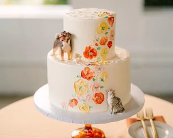 Décoration de gâteau de mariage chien personnalisé personnalisé, décoration de gâteau pour animaux de compagnie, anniversaire d'animaux de compagnie, décoration de gâteau chat, anniversaire d'animal de compagnie, figurines de chien, anniversaire de chien
