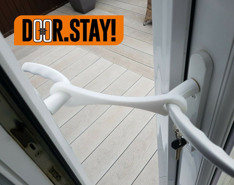 DOOR.STAY!  French Door Stay \/ Patio Door Stay | Short or Long | White Black Grey | Hook & Loop Version