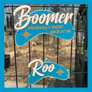 Mid-Century Boomerang Personalized Pet Crate Tag, RuffLand Crate Tag
