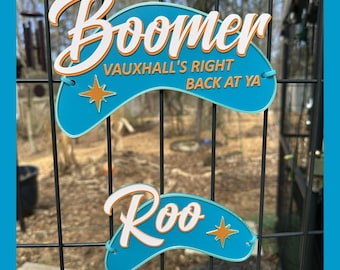 Personalized Mid-Century Modern Pet Crate Tag: "Boomerang" Kennel Name Sign
