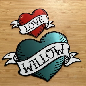 Vintage Tattoo Heart Personalized Pet Crate Tag, RuffLand Kennel Tag, Bedroom Door Name Sign