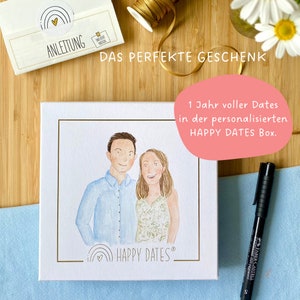 Zeit schenken: HAPPY DATES Box mit Portrait und 12 Rubbel-Gutscheinen für 1 Jahr voller Glücksmomente