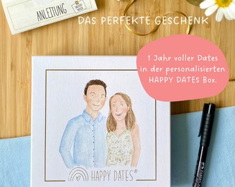 Zeit schenken: HAPPY DATES Box mit Portrait und 12 Rubbel-Gutscheinen für 1 Jahr voller Glücksmomente