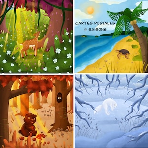 Cartes Postales 4 saisons animaux