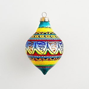 Color-burst Geometric Pattern Ceramic Tear Drop Shape Christmas Ball Made in Italy image 1