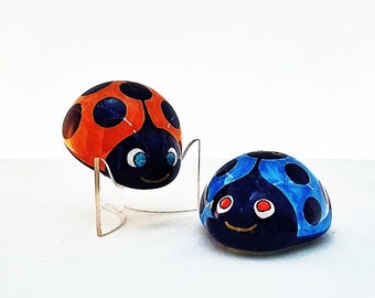 Hand Painted and Hand Crafted Lady Bug Pattern Salt and Pepper Shakers - Made In Italy