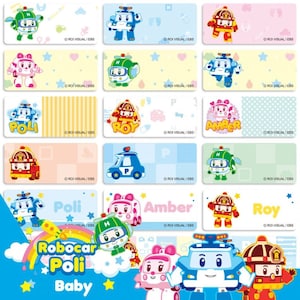 Robocar Poli Etichetta adesiva impermeabile per nome bambino, Etichetta per asilo nido, Adesivo per materiale scolastico, Etichetta regalo personalizzata, Etichetta per bambino Bottiglia per bambini