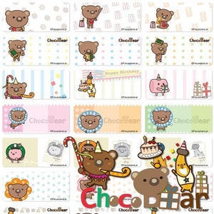 Choco Bear Wasserdichter Name Aufkleber Etikett, Kindergarten Etikett, Schulbedarf Aufkleber, Geschenkanhänger personalisieren, Kinderetikett Kinderflasche