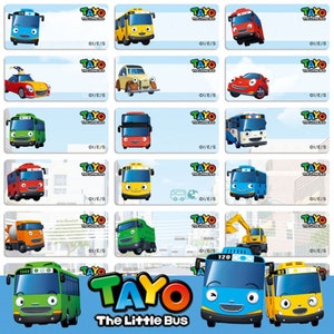 Tayo The Little Bus Etichetta adesiva con nome impermeabile, Etichetta per asilo nido, Adesivo per forniture scolastiche, Etichetta regalo personalizzata, Etichetta per bambini Bottiglia per bambini