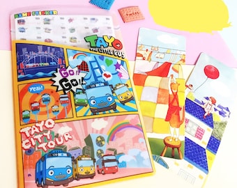 Tayo Der kleine Bus Mini-Ordner für personalisierte Kinder Schulnamenaufkleber, Schulbedarfsetiketten, Namensetiketten