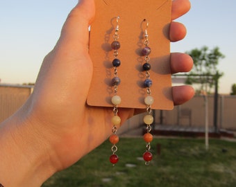 Chakra Crystal Dangle Earrings/Crystal earrings/Hippie Earrings/Witchy Earrings