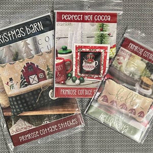 Primrose Cottage 3 crossstitch pattern set, Christmas Barn, Perfect Hot Cocoa, Hello Santa patterns only