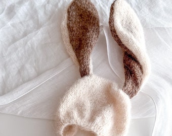Handmade Alpaca Bunny Bonnet, Newborn Photography Prop (0-1m)