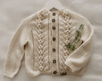Handmade Knitted Baby Cardigan, Floral Sweater, 2-3 Years