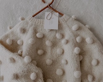 Handmade Knitted Baby Jumper with Big Bubbles, Alpaca Merino Wool Popcorn Sweater