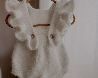 Peony Dreams Baby Romper, Newborn Photo Prop, Handmade Ruffle Overalls, Baby Girl Outfit