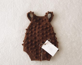 Bubble Dreams Romper, Nyföddfotorekvisita, Handgjorda Popcornoveraller, Neutral & Naturlig Välkommen Hem-outfit