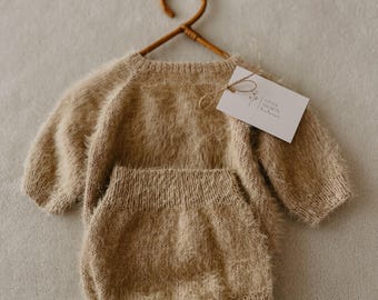 Pure Soft Newborn Set - Organic Cotton Sweater & Bloomers, Photo Prop