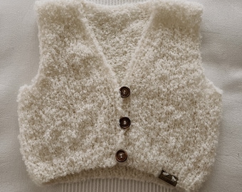 Handmade Boucle Knit Baby Vest, Alpaca Blend, 1-3 Years