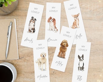 Personalized Bookmark with Watercolor Dog | Add Your Dog's Name | SET OF 4 BOOKMARKS | 2x6in (5x15cm) | Gift for book lover | Free Shipping