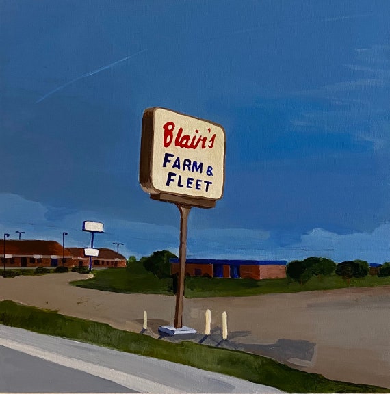 Retro Blain's Farm & Fleet Original Painting 6 Inches by 6