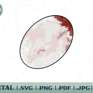 Puede incluir: Un objeto de forma ovalada blanco y rojo con un patrón de mármol. El objeto tiene un contorno negro.